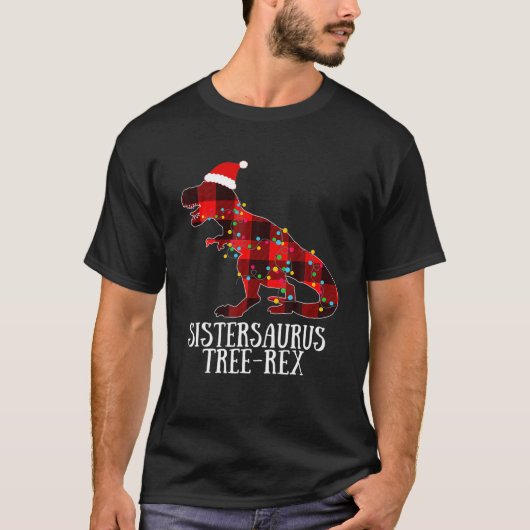 Kerstdinosaur Santa Pset Lights Sistersaurus T-shirt (Voorkant)