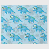 kerstdinosaur Snowflakes Cute Blue Kinderen Cadeaupapier (Vlak)