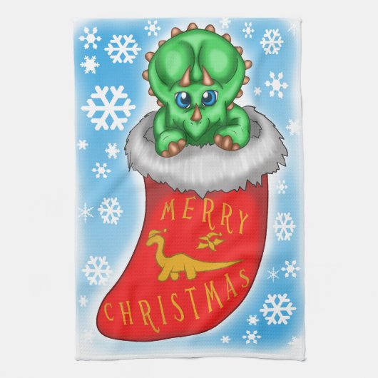 Kerstdinosaur Theedoek (Verticaal)