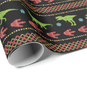 Kerstdinosauriërs Knit Embroized Fair Isle Cadeaupapier (Rol Hoek)