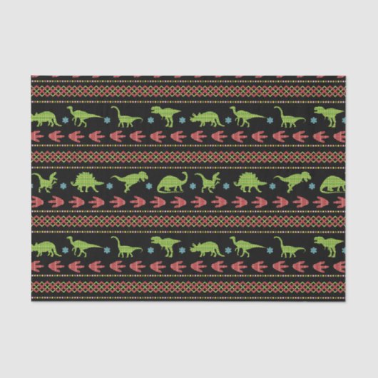 Kerstdinosauriërs Knit Embroized Fair Isle Tissuepapier (Voorkant)