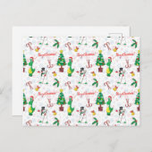 Kerstdinosaurus en sneeuwman briefkaart (Voorkant / Achterkant)