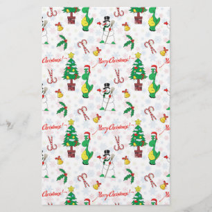 Kerstdinosaurus en sneeuwman briefpapier