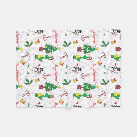 Kerstdinosaurus en sneeuwman fleece deken (Voorkant (Horizontaal))