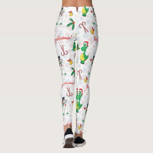 Kerstdinosaurus en sneeuwman leggings (Achterkant)
