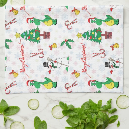 Kerstdinosaurus en sneeuwman theedoek (Gevouwen)