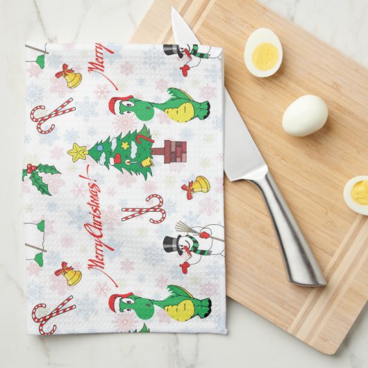 Kerstdinosaurus en sneeuwman theedoek (Quarter Fold)