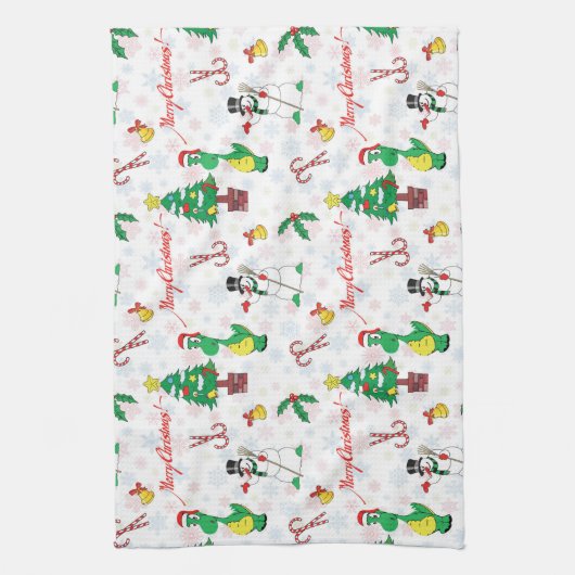 Kerstdinosaurus en sneeuwman theedoek (Verticaal)