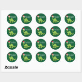 kerstdinosaurus in Santa Hat Custom Kinder Ronde Sticker (Vel)