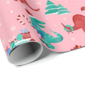 Kerstdinosaurus Kinder leuke wintervakantie Cadeaupapier (Rol Hoek)