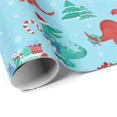 Kerstdinosaurus Kinder leuke wintervakantie Cadeaupapier (Rol Hoek)
