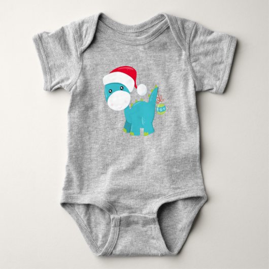 Kerstdinosaurus, Santa Hat, Dino, Brontosaurus Romper (Voorkant)