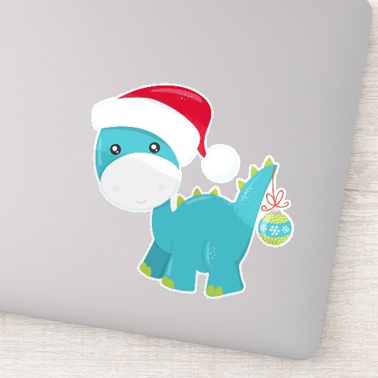 Kerstdinosaurus, Santa Hat, Dino, Brontosaurus Sticker (Detail)