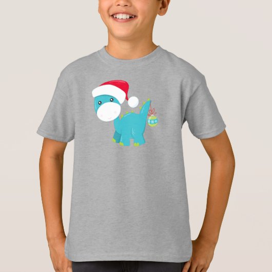 Kerstdinosaurus, Santa Hat, Dino, Brontosaurus T-shirt (Voorkant)