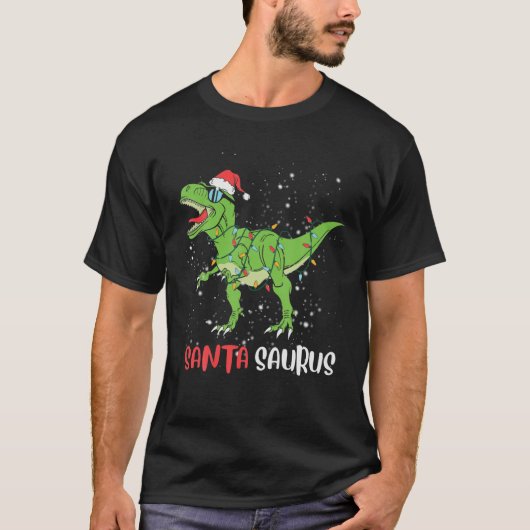 Kerstdinosaurus Santa Saurus T Rex Funny Pajama T-shirt (Voorkant)