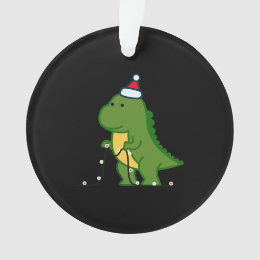 kerstdinosaurusboom Rex die string ligh maakt Ornament (voorkant)