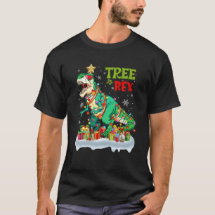 Kerstdinosaurusboom Rex-kerstlampjes Pajama-Mannen T-shirt