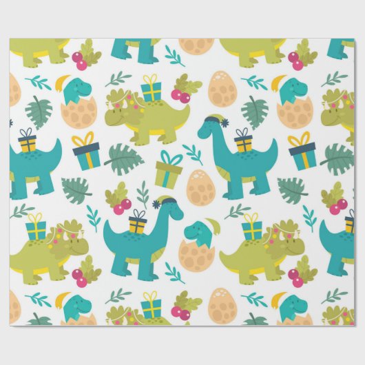 kerstdinosaurussen cadeaupapier (Vlak)
