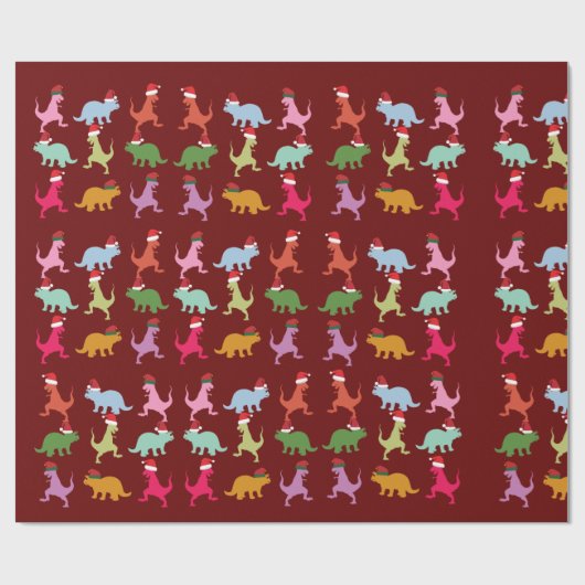 kerstdinosaurussen cadeaupapier (Vlak)