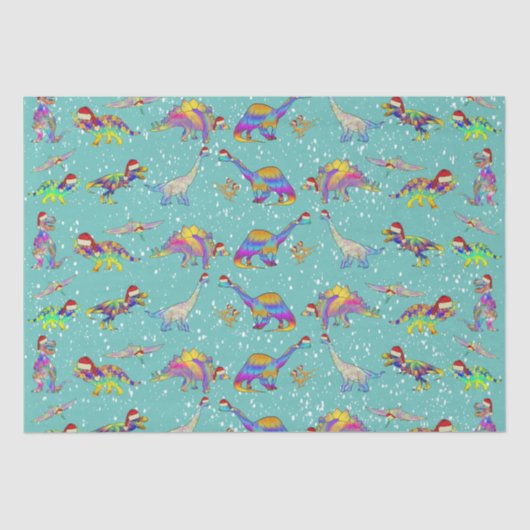 Kerstdinosaurussen in Santa Hats Tissuepapier (Voorkant)