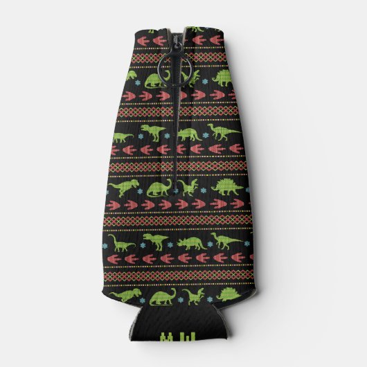 Kerstdinosaurussen Knit Embroided Monogrammed Flesjeskoeler (Achterkant)