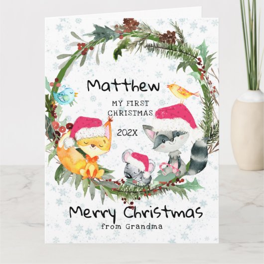 Kerstdkaart voor Bosbaby van oma Kaart (Voorkant)