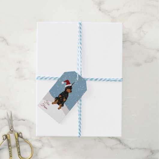 Kerstdoberman Pinscher Cadeaulabel (Met Touw)