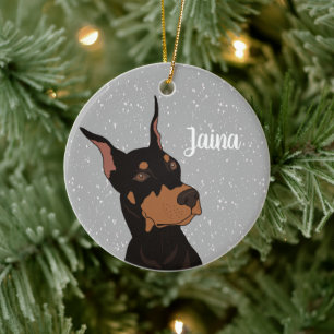 Kerstdoberman Pinscher Keramisch Ornament