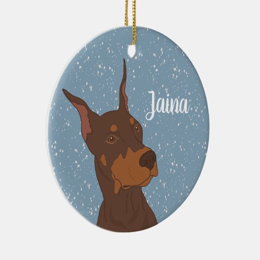 Kerstdoberman Pinscher Keramisch Ornament (Rechts)