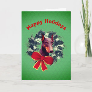 Kerstdoberman Wreath Bow Holiday Kaart