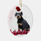 Kerstdobermanpupil rond keramisch ornament (Rechts)