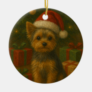 Kerstdog Yorkie Keramisch Ornament