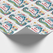 Kerstdolfijn in een tropisch paradijs cadeaupapier (Hoek)