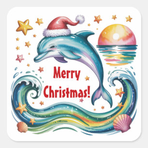 Kerstdolfijn in het paradijs vierkante sticker