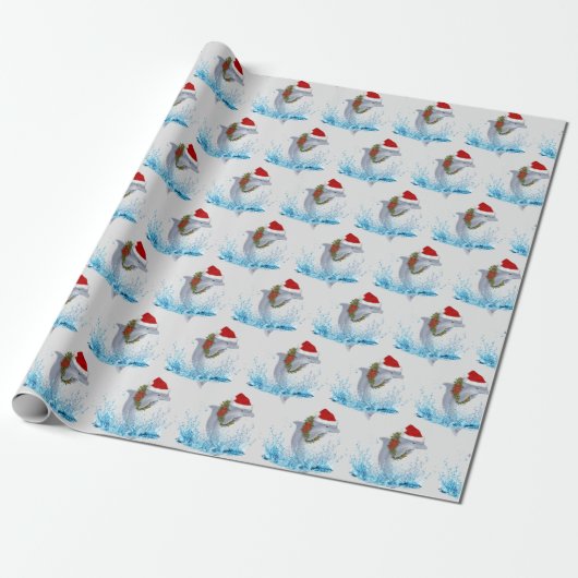 Kerstdolfijn met krans cadeaupapier (Uitgerold)
