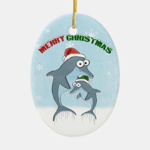 Kerstdolfijnen Keramisch Ornament