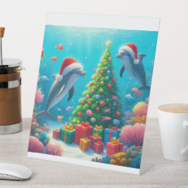 Kerstdolfijnen Reclamebord Met Voetstuk
