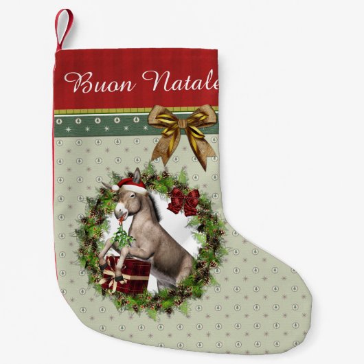 KerstDonkey Santa Buon Natale Stocking Kleine Kerstsok (Voorkant)