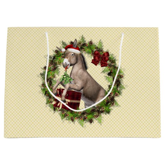 KerstDonkey Santa Holiday Gift Bag Large Cadeautasje (Voorkant)