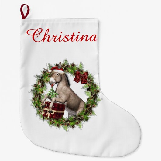 KerstDonkey Santa Persoonlijke Stocking Grote Kerstsok (Voorkant)