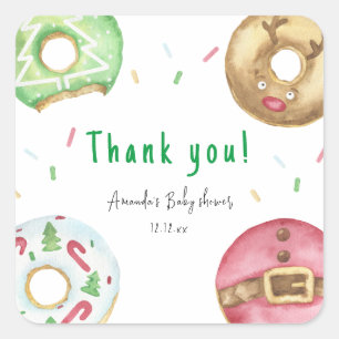 Kerstdonuts Dank u baby shower Vierkante Sticker