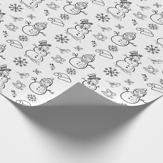 Kerstdoodle Snowman Funny Black and White Cadeaupapier (Hoek)