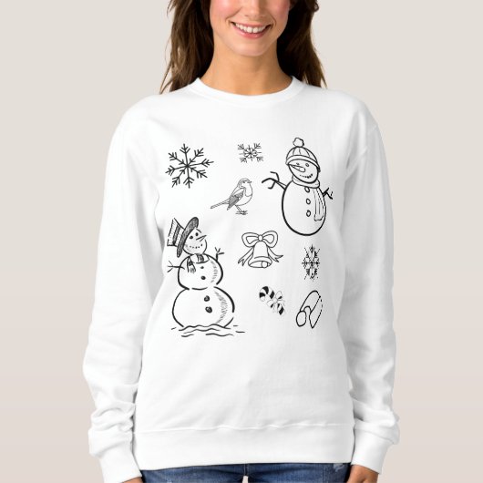 Kerstdoodle Snowman Funny Black and White Trui (Voorkant)