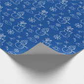 kerstdoodle Snowman Funny Blue en White Cadeaupapier (Hoek)