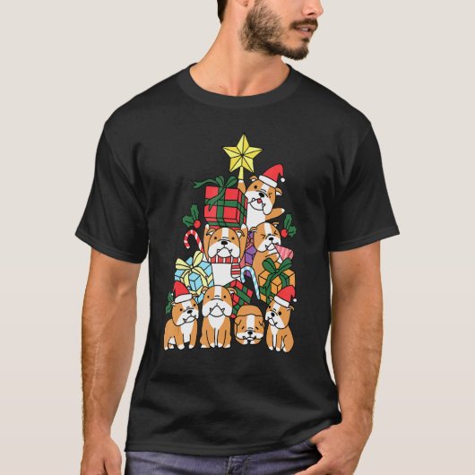 Kerstdoos Boom Honden Pitbull Kerstidee T-shirt (Voorkant)