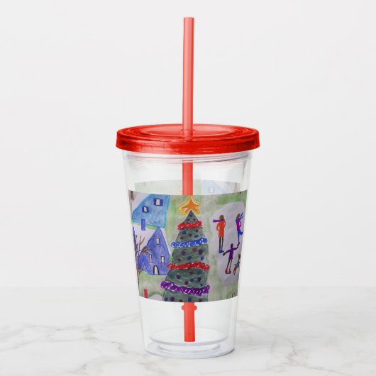 kerstdorp acryl drinkbeker (Voorkant)