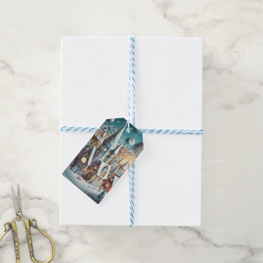 kerstdorp cadeaulabel (Met Touw)