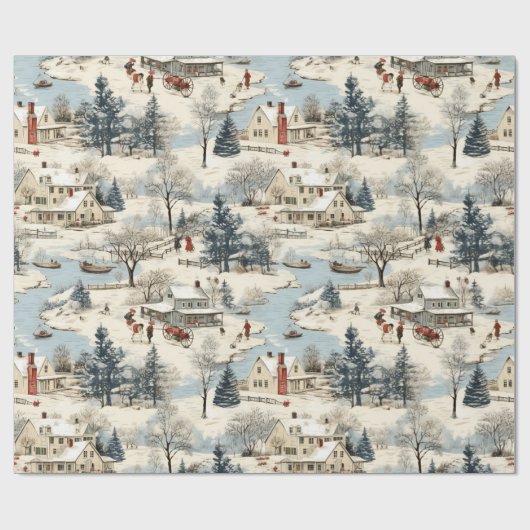 kerstdorp cadeaupapier (Vlak)