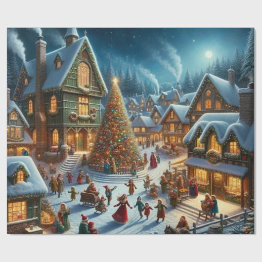 kerstdorp cadeaupapier (Vlak)