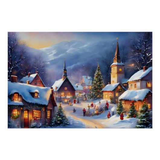 Kerstdorp in de Bergen Winter Perfect Poster (Voorkant)